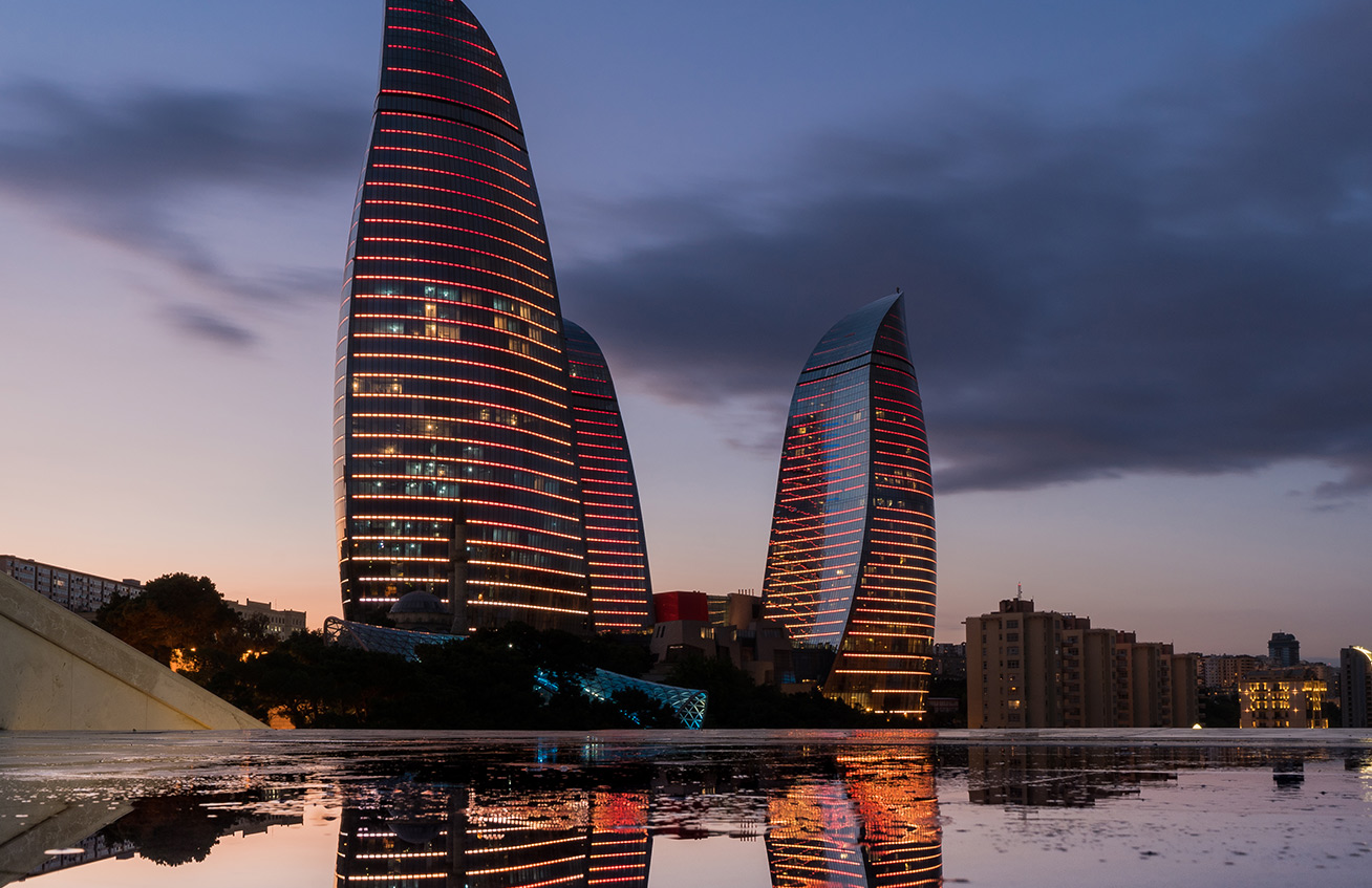 View of Azerbaijan's Flame Towers in Baku. Photo credit: Jered Gorman