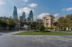 he silvery, wavy Carpet Museum is framed by Baku's three stunning Flame Towers. Photo credit: Jered Gorman