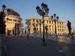 Skopje’s pedestrian-only “Art Bridge” is lined with statues of famous Macedonian artists and musicians. Photo credit: Lisa Peterson