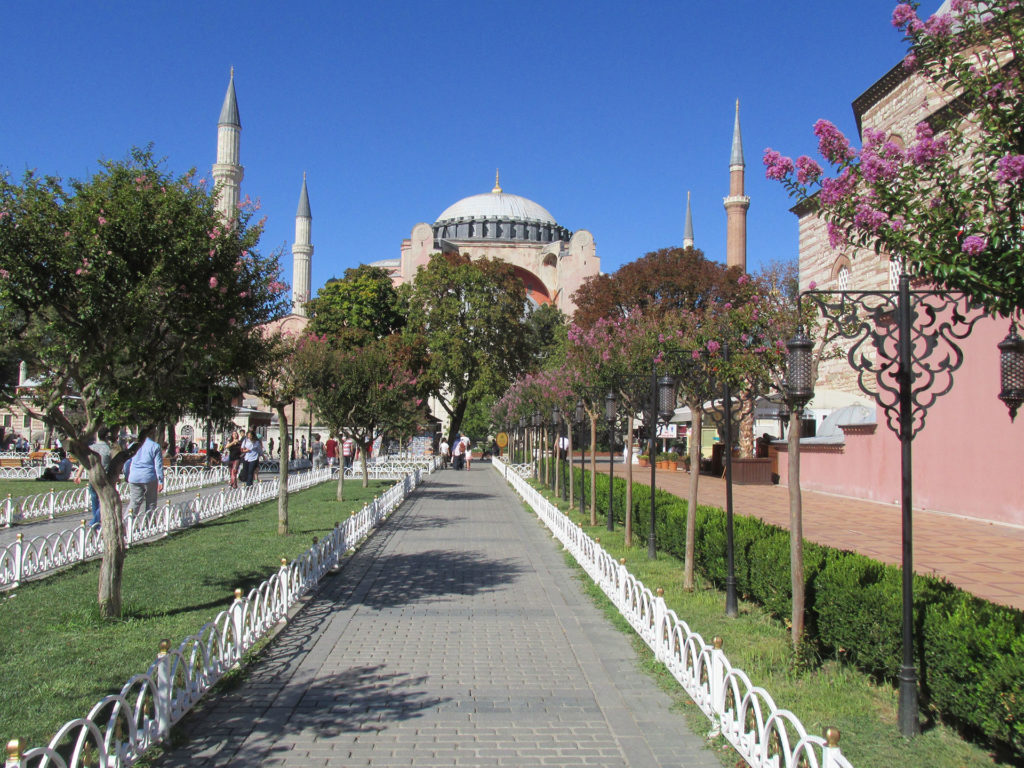 A path in Istanbul's Sultanahmet Park leads to the Byzantine and Ottoman architectural wonder, Hagia Sophia. Photo credit: Steven Orvis