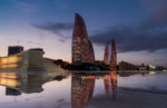 View of Baku’s sleek Flame Towers from Martyrs' Lane. Photo: Jered Gorman