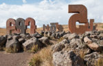 Giant stone Armenian letters stand on a hillside near Ashtarak. Photo credit: Richard Fejfar