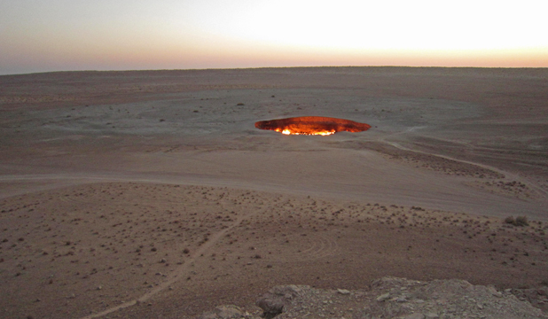 It's a desert drive to the Darvaza Gas Crater, some 160 miles north of Ashgabat, Turkmenistan's capital. Photo credit: Inga Belova