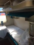 Sample Second Class Cabin, upper and lower bunks ready for bed. Photo credit: Anna Ivanova