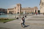 Locals stroll on a sunny day through Yerevan's Republic Square (Armenia). Photo credit: Richard Fejfar