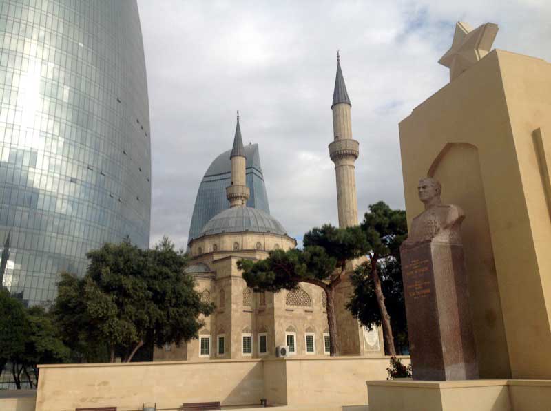 Architecture in Baku, Azerbaijan, combines old and new. Photo credit: Michel Behar