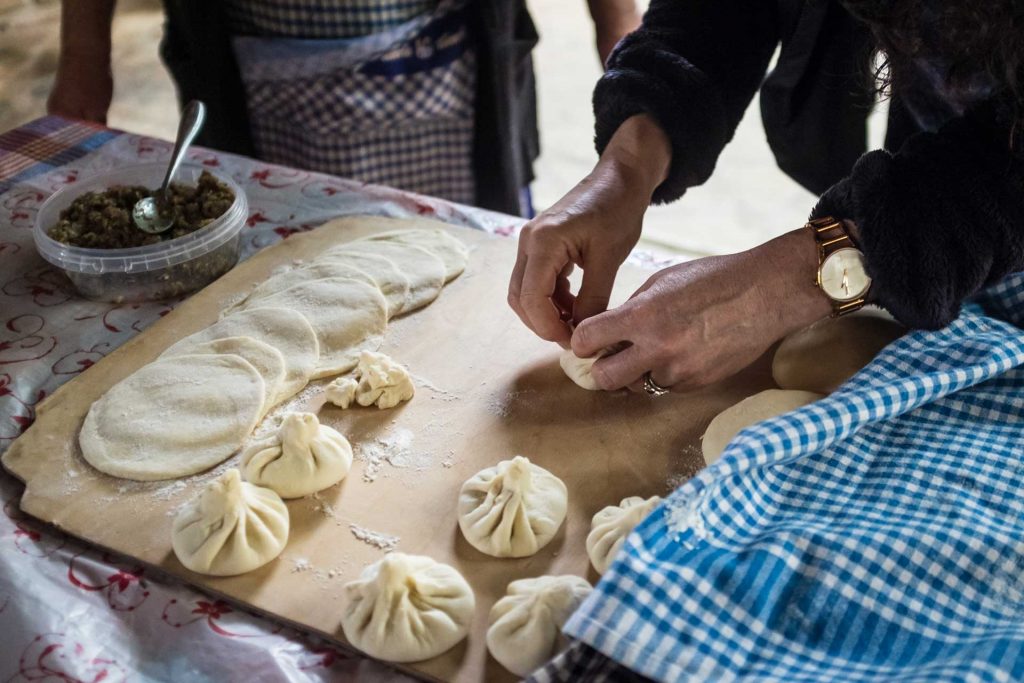 Making khinkali at a winery outside Tbilisi, Georgia. Photo credit: Kees Sprengers