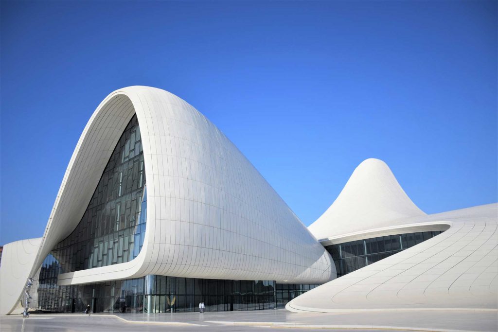 The Heydar Aliyev Center was designed by one of the world's most influential female architects, Zaha Hadid. (Baku, Azerbaijan) Photo credit: Y. Alasgarli