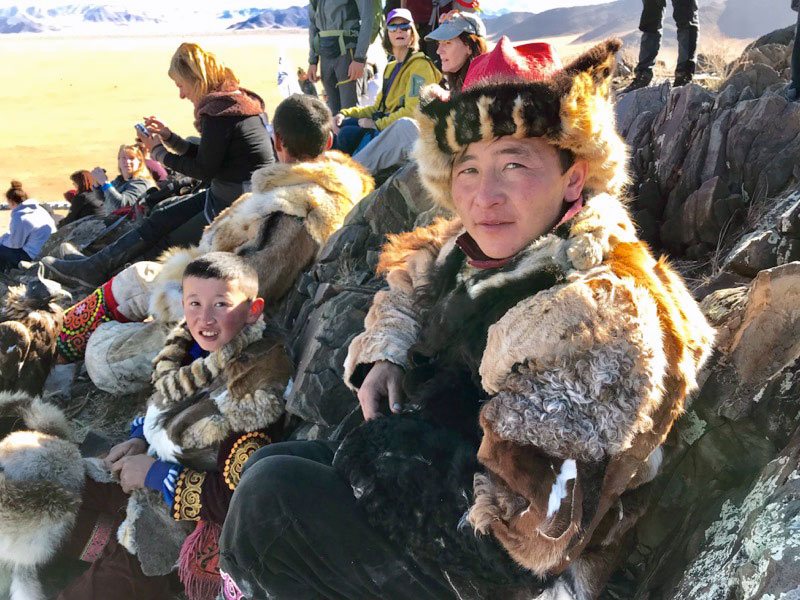 Meeting and chatting with eagle hunters and their families at Mongolia’s Golden Eagle Festival. Photo: Michel Behar