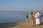 An early-morning Siberian swim in Lake Baikal, chilly even on a hot August day. Photo credit: Helen Holter