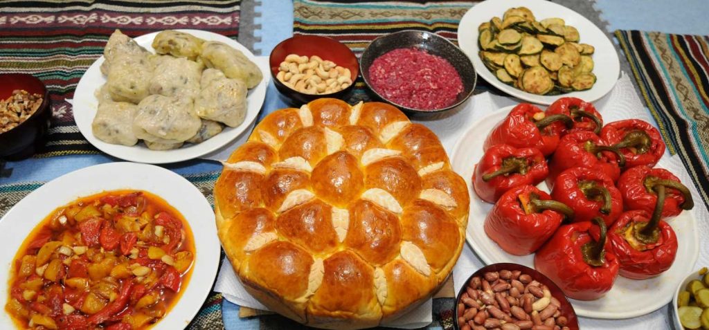 A table of traditional Bulgarian cuisine.