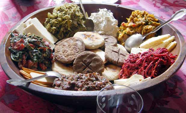 Various appetizers at a lunchtime feast at the Black Lion Restaurant Tbilisi, Georgia Photo credit: Mariana Noble