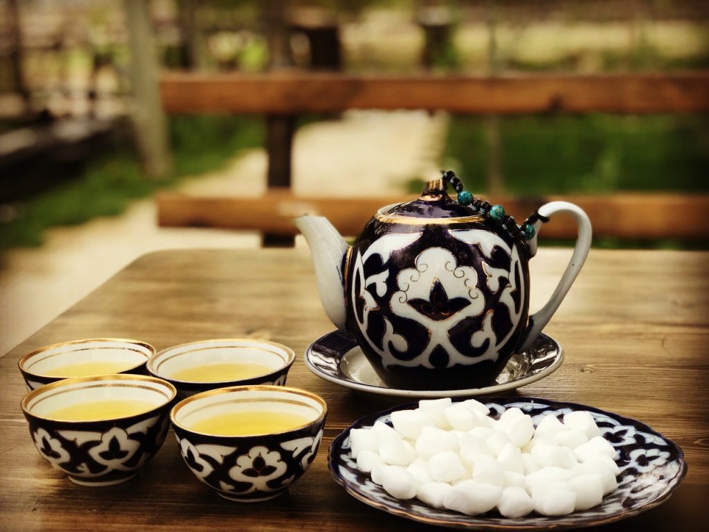 Enjoying tea in Samarkand, Uzbekistan. Photo credit: Abdu Samadov