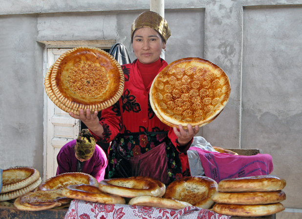 Many Central Asian breads have a distinctive “top” side, stamped with decorative designs. Photo credit: Devin Connolly