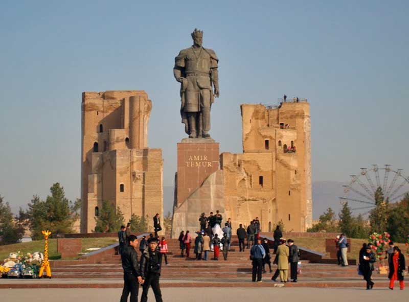 Tamerlane (Amir Timur) towers over the ruins of his most ambitious project, Ak Saray Palace. Photo credit: Jered Gorman