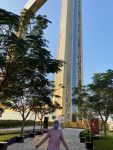 Luba's husband standing in front of the imposing building of the Dubai Frame Museum. Photo credit: Luba Rudenko