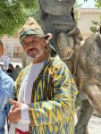Man in traditional Ikat fabric in Bukhara, Uzbekistan. Photo credit: Abdu Samadov