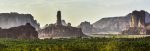 Palm trees in front of the ancient city of Dadan, Saudi Arabia.