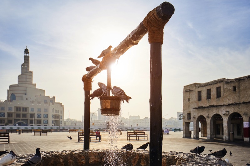 A Well and Pigeons at the Souq Waqif Market