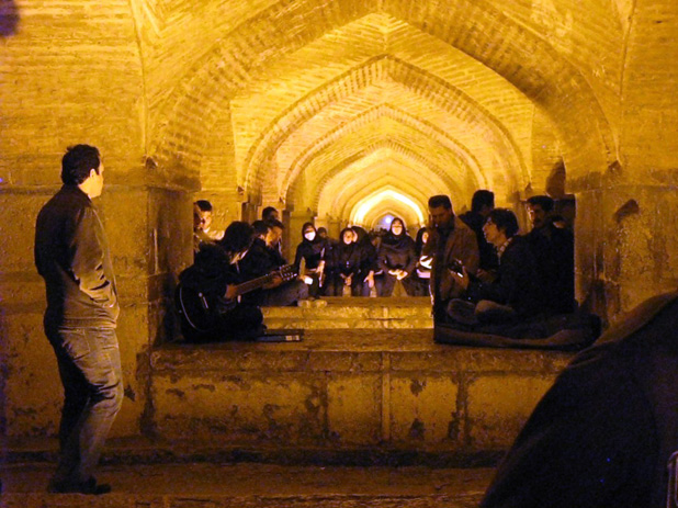 Impromptu concert under the Khaju Bridge in Isfahan. Photo credit: Devin Connolly