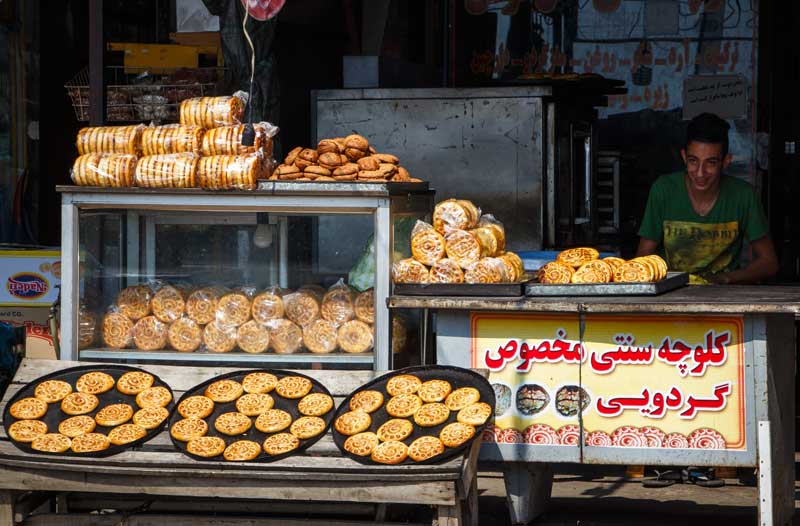 The Persian treat called koloocheh, a cross between a sweet bun and a cookie, at a bazaar in Iran. Photo credit: Lindsay Fincher