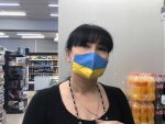 A friendly Georgian shopkeeper shows her support for Ukraine. Credit: Annie Lucas