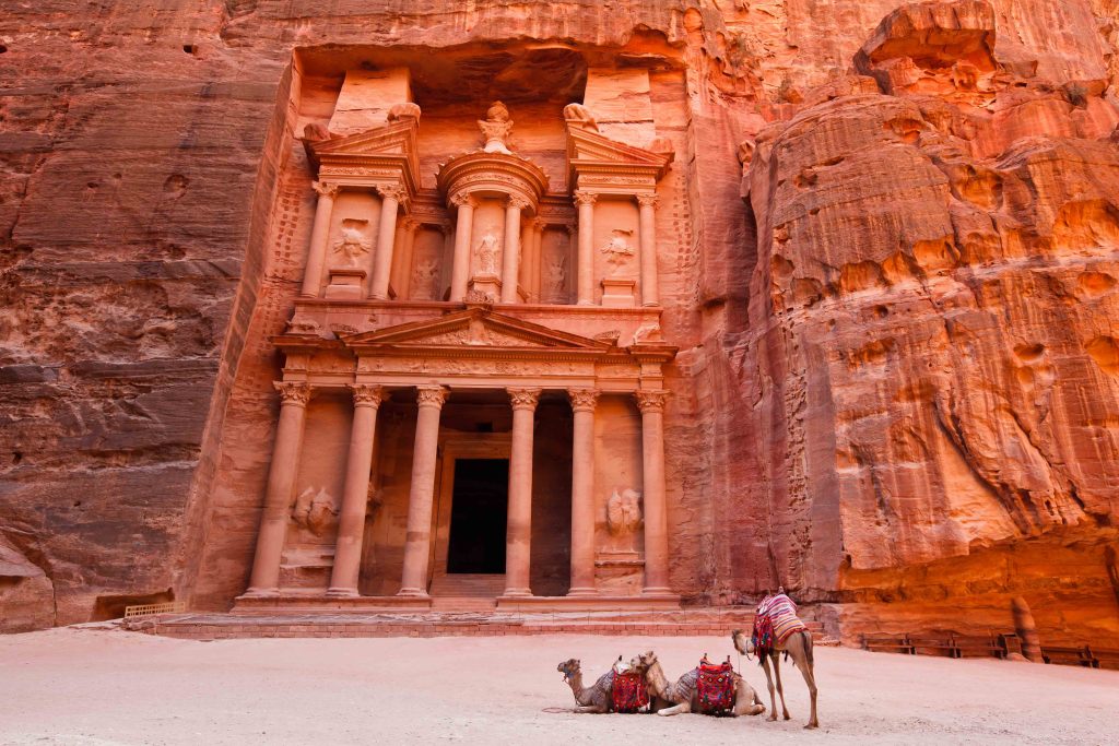 Camels in front of the Treasury in Petra. Photo credit: Jordan Tourism Board