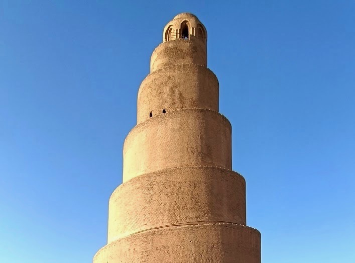 The spiral-shaped, 9th-century Malwiya Minaret in Samarra, just north of Baghdad. Photo credit: Explore Mesopotamia