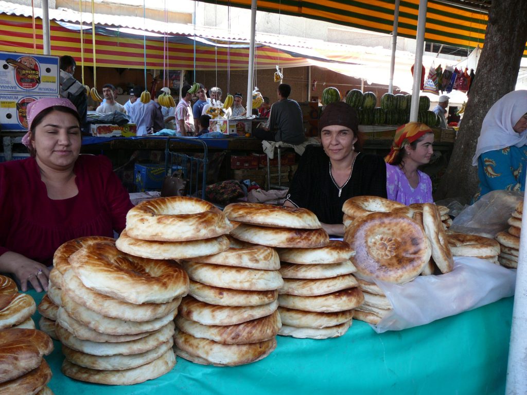 Freshly baked flatbread at a Tajik market. Photo credit: Jake Smith