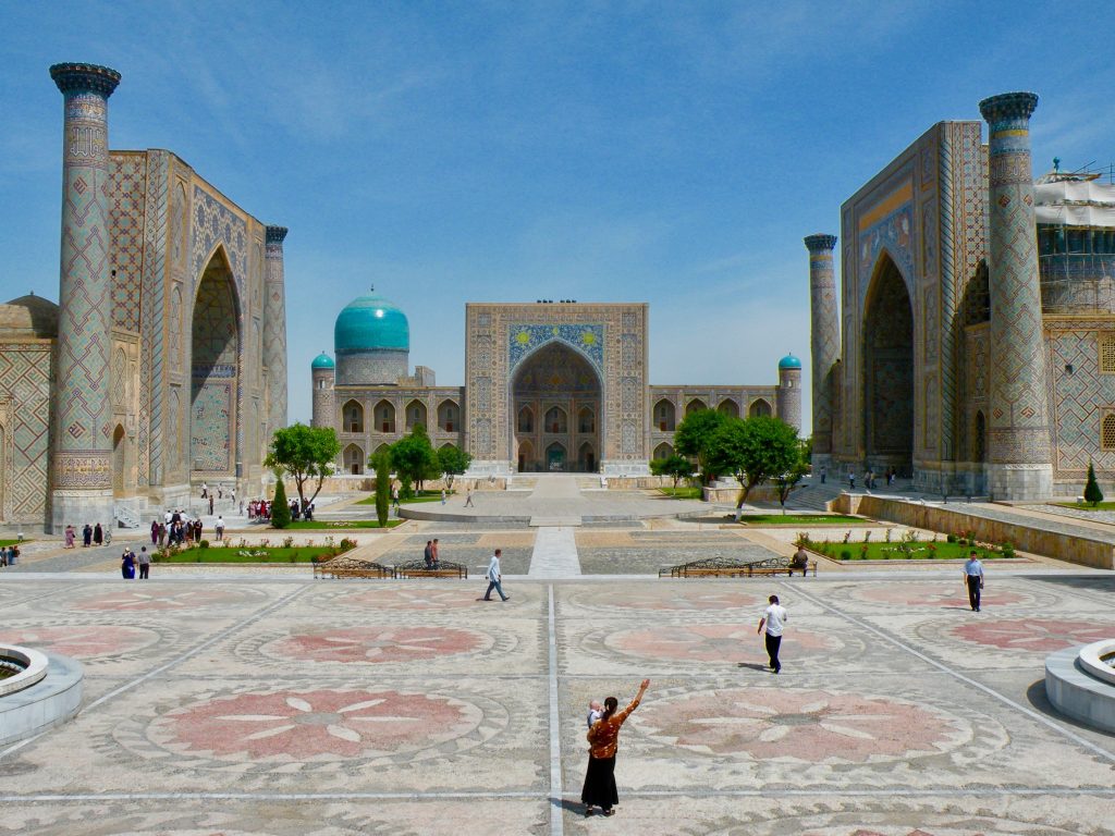 One of the most famous (and spectacular) sights in Uzbekistan, the Registan Square in Samarkand. Photo credit: Jake Smith