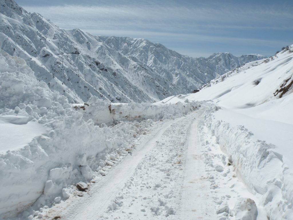 A snowy road in the Fan Mountains of Tajikistan. Photo credit: Jake Smith