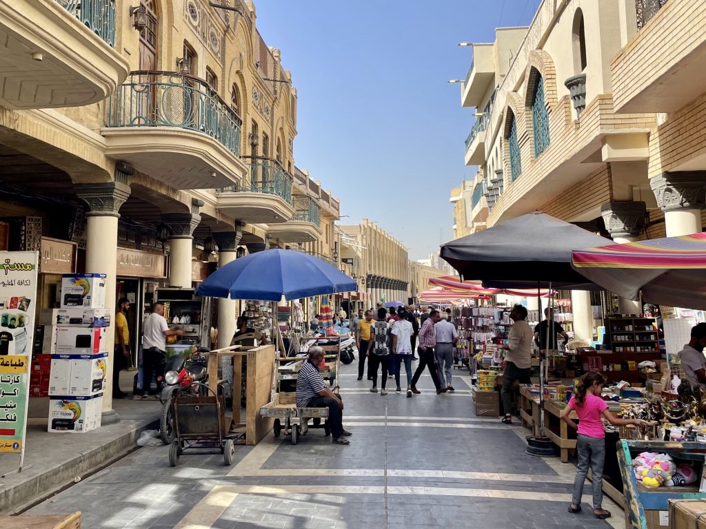 Bustling Mutannabi Street in Baghdad.