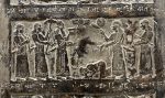 A stone tablet with cuneiform writing at the Iraq Museum.