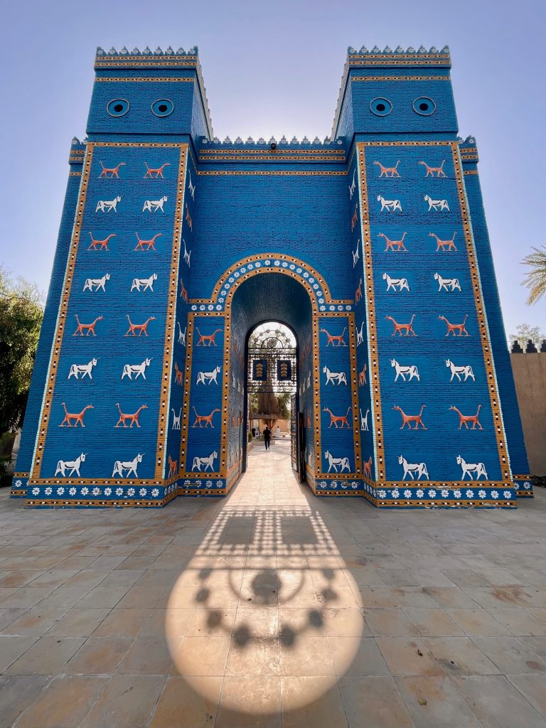A model of the Ishtar Gate at the entrance to ancient Babylon.
