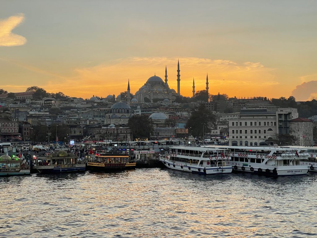 A beautiful sunset, looking out across the Golden Horn and Istanbul's skyline. Photo credit: Jake Smith