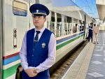 Train conductor on the high-speed Tashkent train. Photo credit: Michel Behar